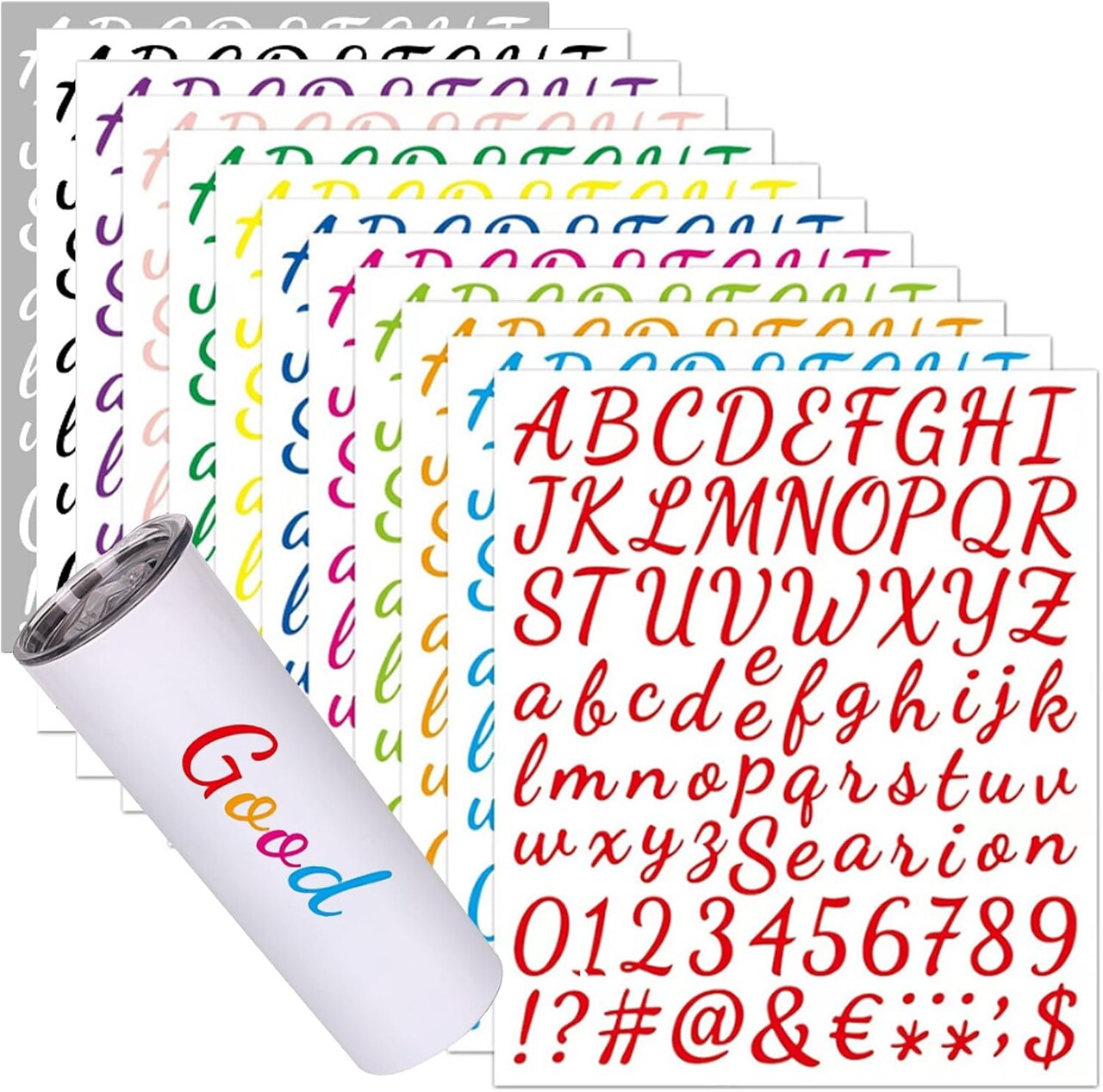 12Sheets Self Adhesive Vinyl Letter Number Stickers Decals DIY (12 Colors,1inch)